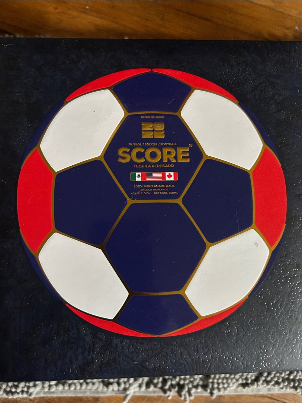 SCORE TEQUILA Decorative Soccer Ball Decanter Blue, White & Red FACTORY SEALED